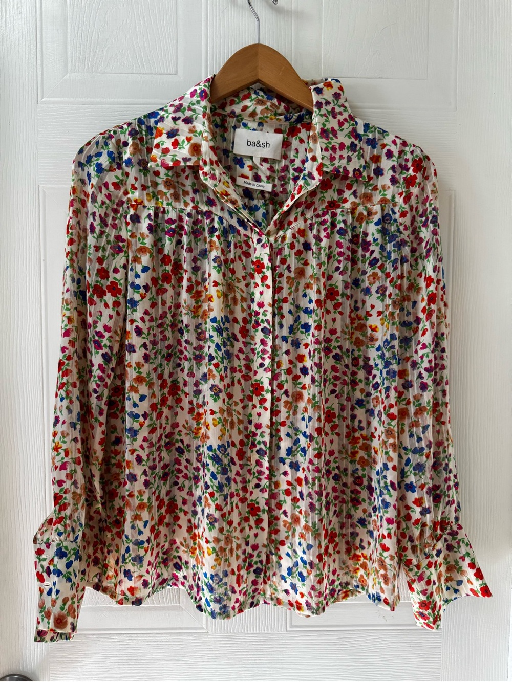 ba&sh Cream Floral Button-Down Shirt with Multicolor Blossoms